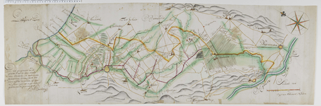 148 Kaart van het gebied van de Gelderse Vallei tussen de Zuiderzee en de Rijn, met schetsmatige weergave van dorpen, ...